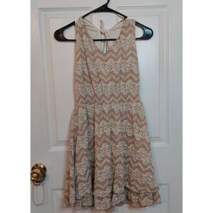 American Rag Tan White Lace A Line Sleeveless Mini Dress Cottagecore Boho Size M